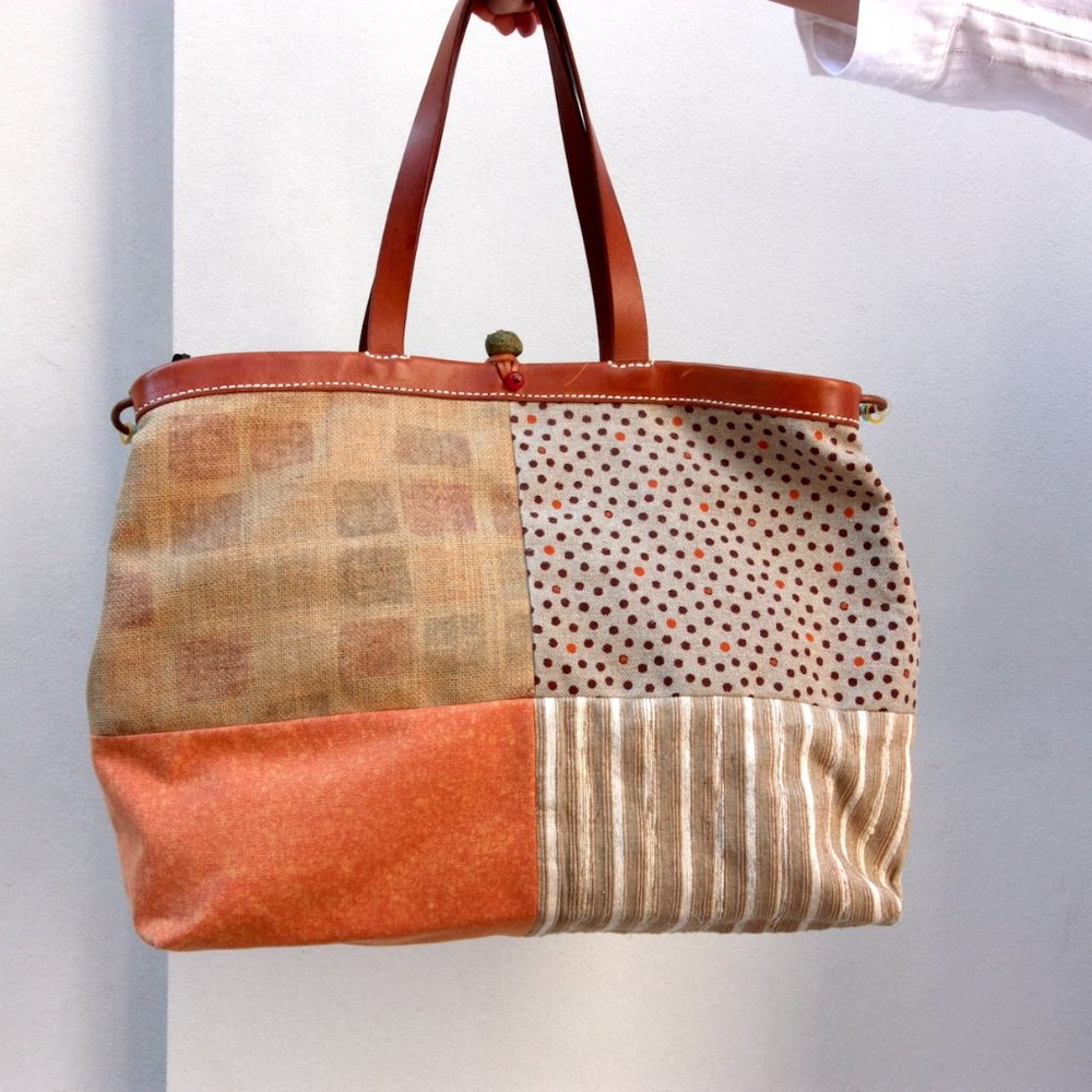 Henry Cuir Beguelin Canvas Patch Multi Color Leather Trim Tote Bag - Picture 2 of 13